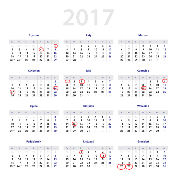 kalendarz 2017 dni wolne