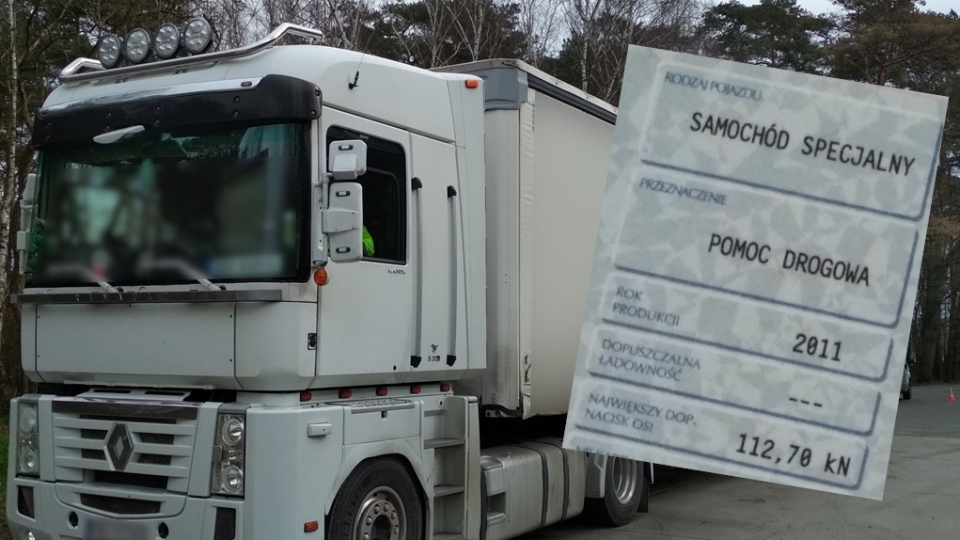 Ciężarówka udająca pomoc drogową i herb Warszawy zamiast nalepki legalizacyjnej (ZDJĘCIA)